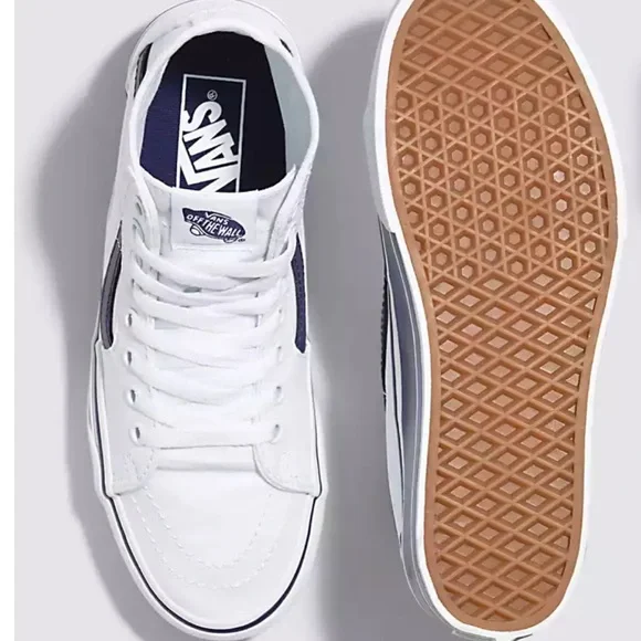 Vans Men’s Sk8-Hi Tapered
Sport Stripes Navy/True White 
VN0A5JMKNWD
Platforms - Picture 8 of 16